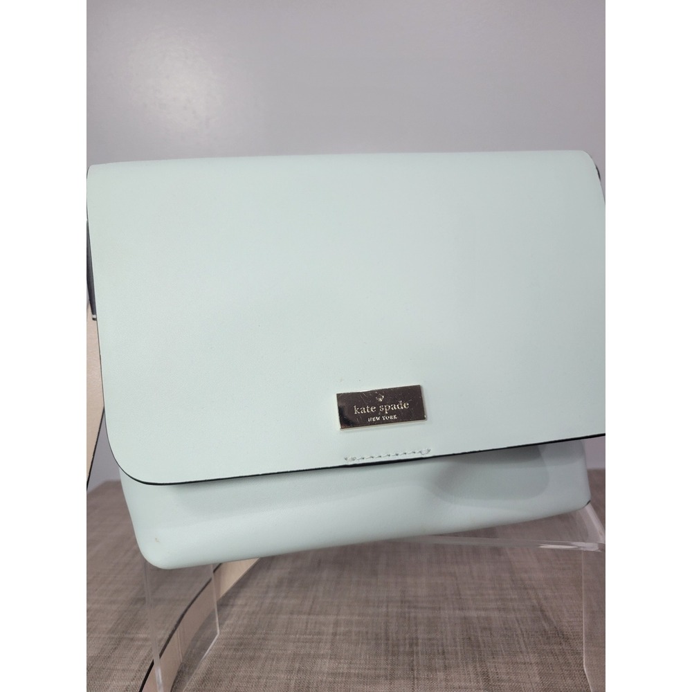 Kate Spade New York Mint Green Leather Flap Crossbody Bag Gold Logo Plaque - Picture 2 of 9